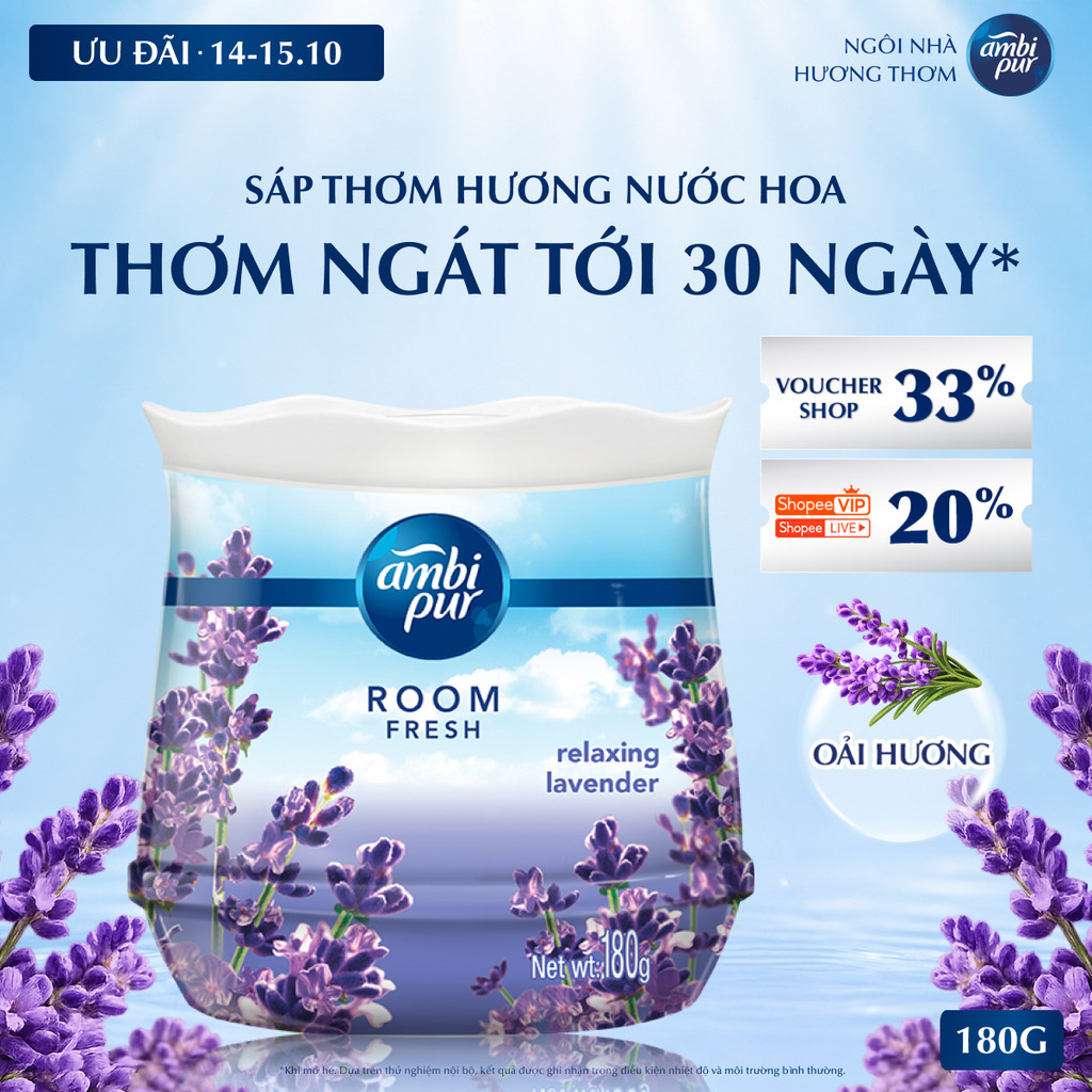 Sáp Thơm AMBI PUR Hương Oải Hương (Lavender) 180g, Khử Mùi Phòng Ngủ, Thư Giãn