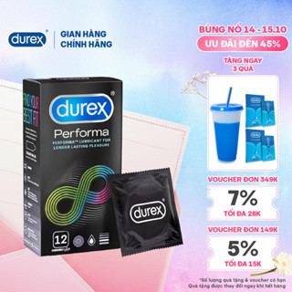 Bao cao su Durex Performa kéo dài thời gian, size 52mm, hộp 12 bao