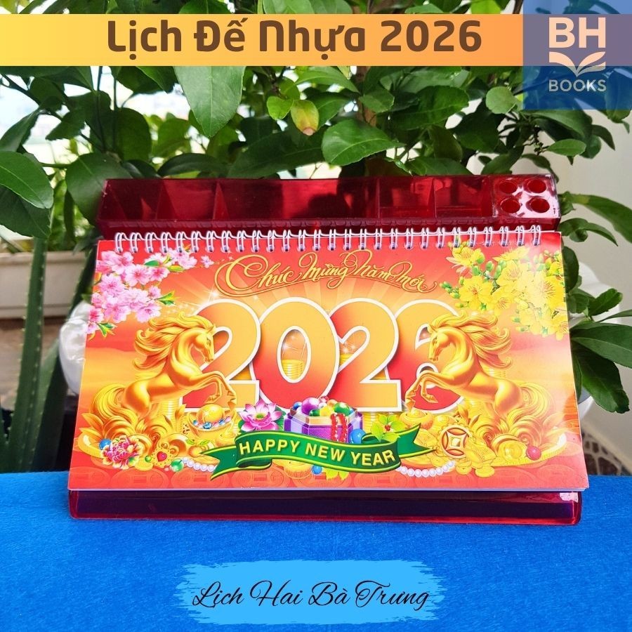 Lịch để bàn đế nhựa (13x28cm), Lịch bàn đế nhựa lò xo giữa (17x28) năm 2026 [𝗕𝗮̉𝗼 𝗛𝗮̂𝗻 𝗕𝗢𝗢𝗞𝗦]