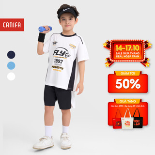 Bộ quần áo thể thao active bé trai CANIFA cộc tay phối màu có hình in 2ST25S005