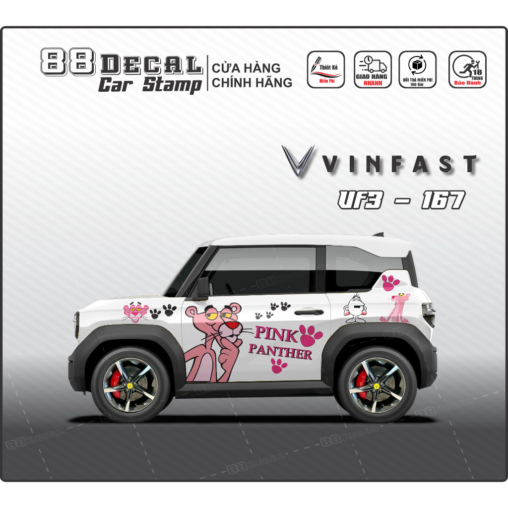 Tem dán xe VF3-Decal cao cấp .Mẫu tem hoạt hình báo hồng (đầy đủ màu)1 bộ gồm 2 mặt (Mẫu VF3-167)