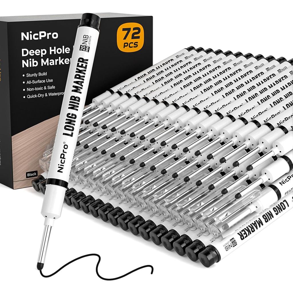 Nicpro 72 Chiếc Bút Đánh Dấu Nib Dài, Bút Đánh Dấu Lỗ Sâu Màu Đen 20 Mm Số Lượng Lớn, Bút Đánh Dấu X