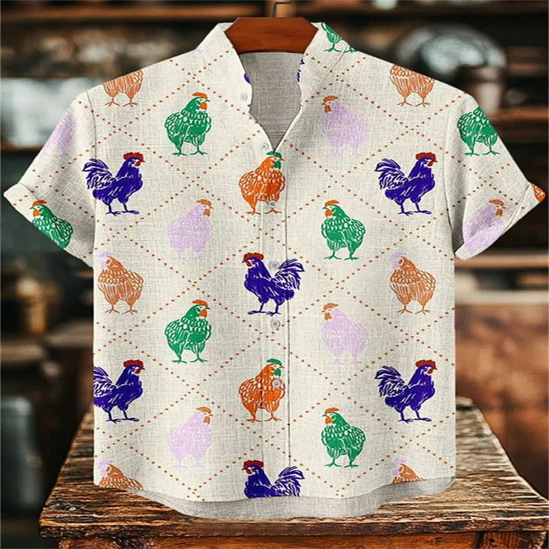 Vintage Fish Art Linen Blend Shirtract Dog Art In Áo Sơ Mi 3D