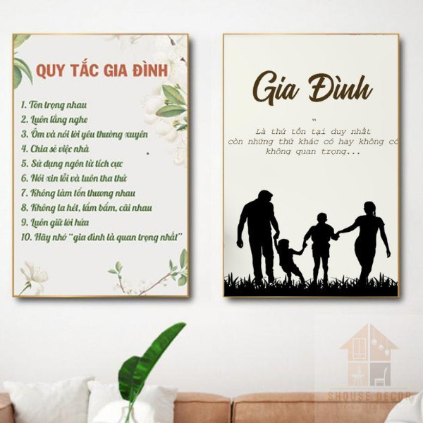 Tranh Treo Tường Slogan Nội Quy Gia Đình Chất Liệu Tráng Gương Cao Cấp Có Khung, Ý Nghĩa, Hạnh Phúc,