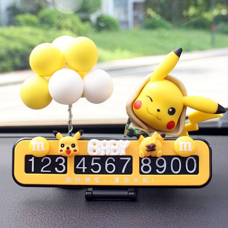 Pikachu Car Hidden Temporary Parking Number Plate Cartoon Doll Ornaments rq8U