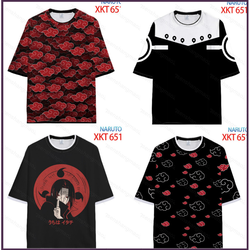 PS2 Naruto Anime Akatsuki Áo Thun Nữ Tay Ngắn Top Unisex Cosplay Tee Thời Trang Sasuke Itachi Thường