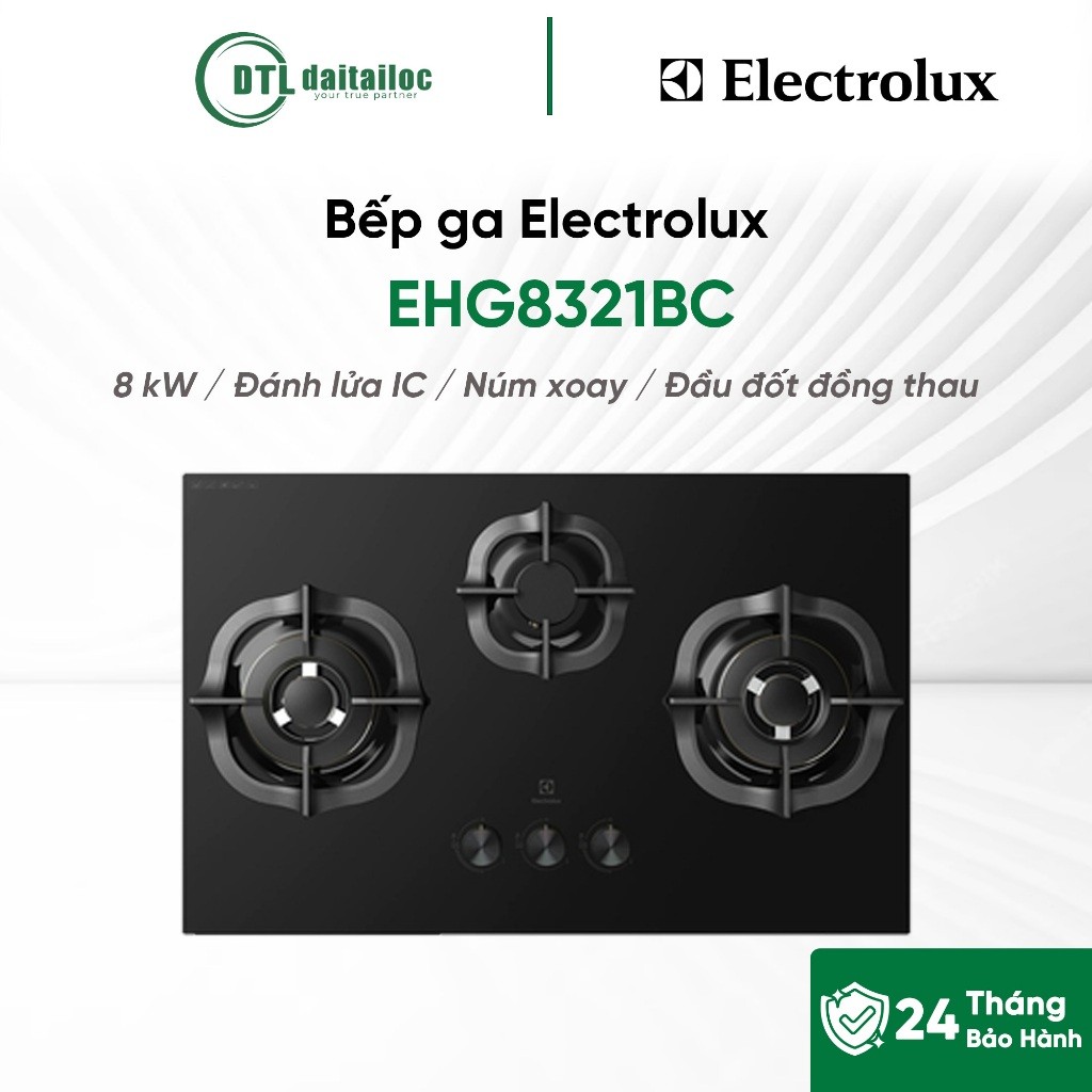 Bếp ga Electrolux EHG8321BC 8 kW / Đánh lửa IC / Núm xoay / Đầu đốt đồng thau / Chính hãng / Bảo hàn