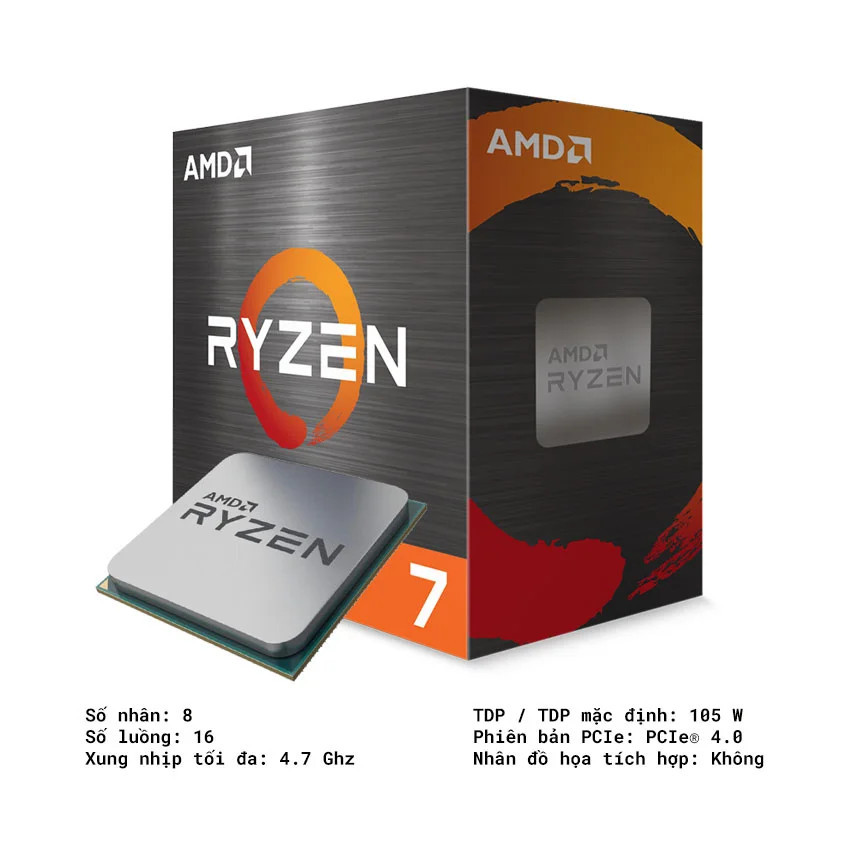 CPU AMD Ryzen 7 5800X3D (3,4 GHz Boost 4,5 GHz | 8 Cores / 16 Threads | 96MB Cache| PCIe 4.0) - Hàng
