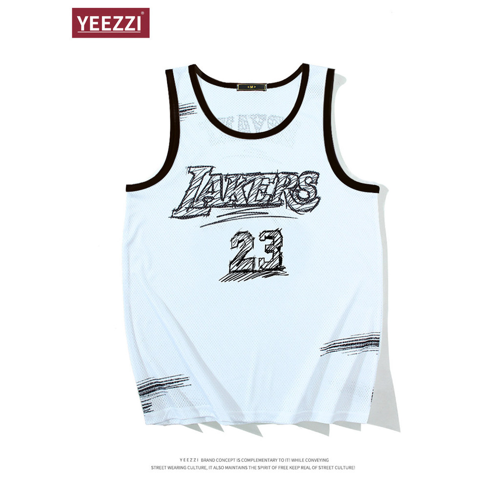 Mỹ Nhanh Khô Áo Bóng Rổ LAKERS LAKERS JAMES JAMES Jersey Phác Thảo Vẽ Tay Retro Lưới Áo Vest