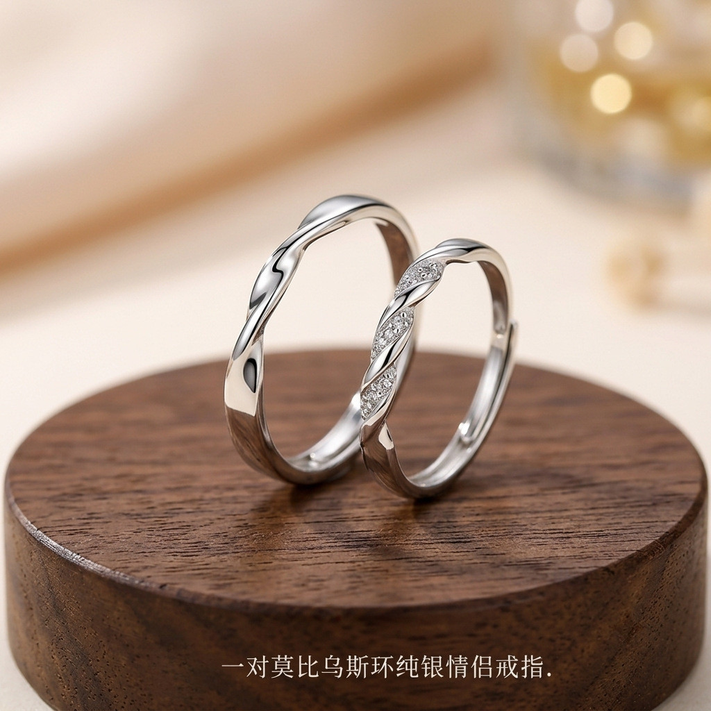 Nhẫn đôi Mobius bạc S999 Một cặp nhẹ sang trọng Đơn giản cao cấp Niche Open Couple Ring [Nhận giảm g