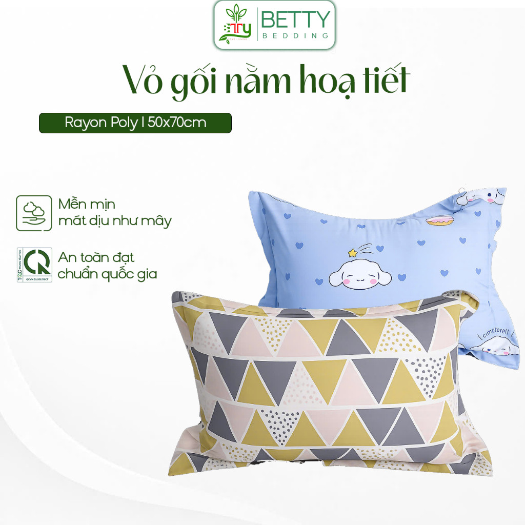 Vỏ Gối Nằm Betty Bedding Họa Tiết Tencel, Size 50x70cm