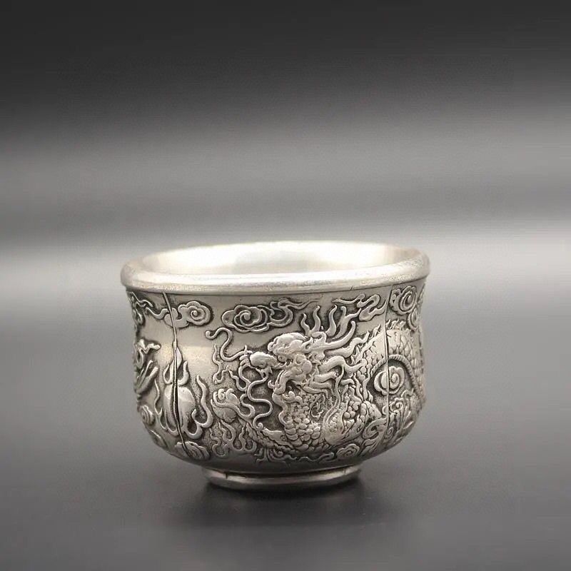 Cổ Trắng Đồng Mạ Bạc Rồng Phượng Hoàng Bạc 999 Cốc Rượu Trà Cốc Rượu Gia Đình Nội Thất Gia Đình Cốc 