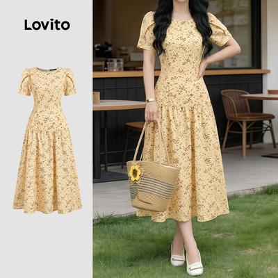 Đầm Lovito phong cách thường ngày mùa xuân/hè màu vàng cho nữ LK4PAD331