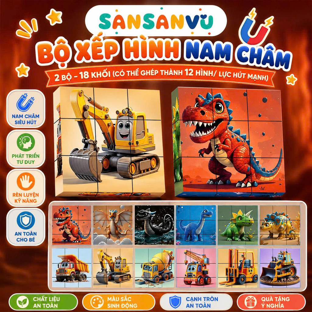 Đồ Chơi Hộp Xếp Hình Nam Châm Từ Tính 6 Chủ Đề Thú Vị Cho Bé, Đồ Chơi Phát…