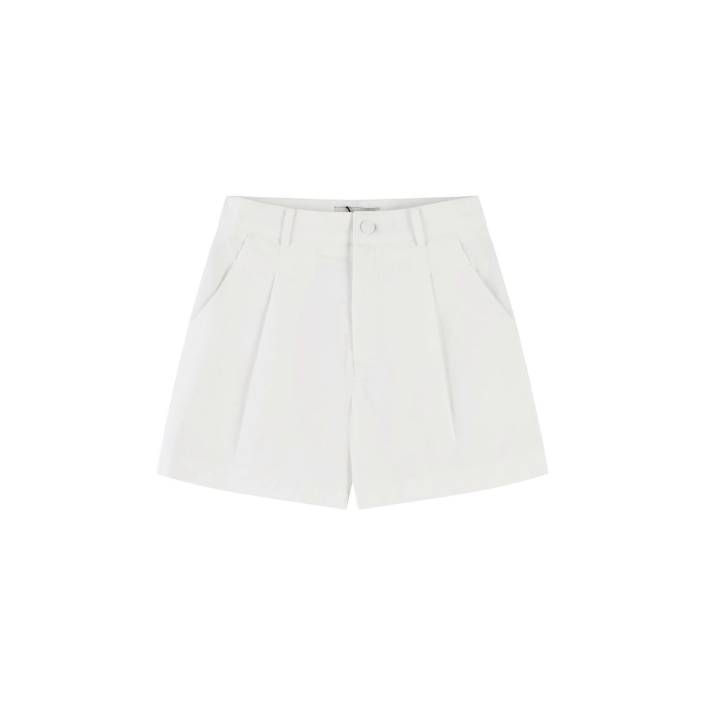 [DEZUS] Quần Short Kaki Nữ Cạp Cao Xếp Ly Dáng Suông Hack Dáng, Năng Động  - FORWHITE SHORT
