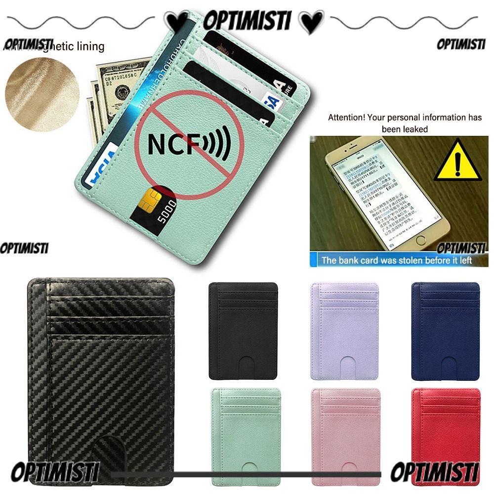 OPTIMISTI8E Ví Da Mini Ví Đựng Tiền Nam Nữ Chống Trộm 8 Khe Cắm