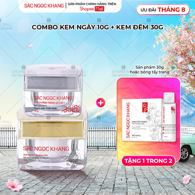 Combo Kem Dưỡng Trắng, Chống lão Hóa Ban Ngày 10g, Kem Đêm Sắc Ngọc Khang 30g - Ẩm Mịn, Nâng Tông, Chống Nắng