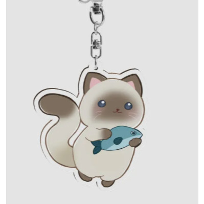 Cute cat holding a fish, double-sided acrylic keychain Mua Decor Shop r
