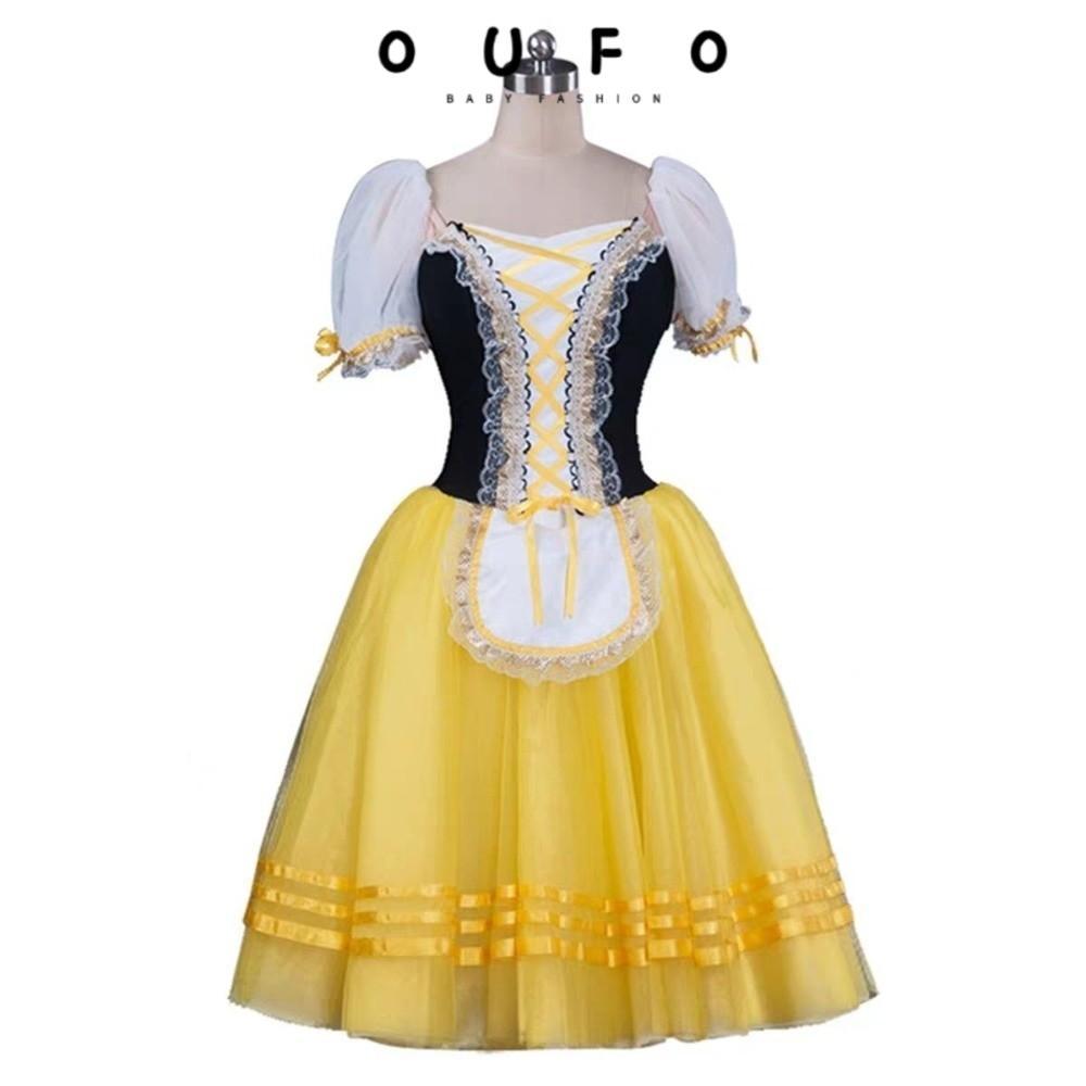 OUFO Giselle Ballet Tutu Dress, Tay phồng Cross Ribbon Thể dục dụng cụ khiêu vũ Leotard, Váy vải tuy