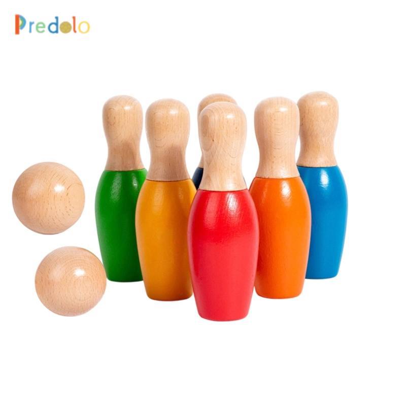 Predolo Gỗ Đồ Chơi Bowling Nhiều Màu Sắc Bằng Gỗ Trò Chơi Bowling Trong Nhà Skittles Trò Chơi Cho