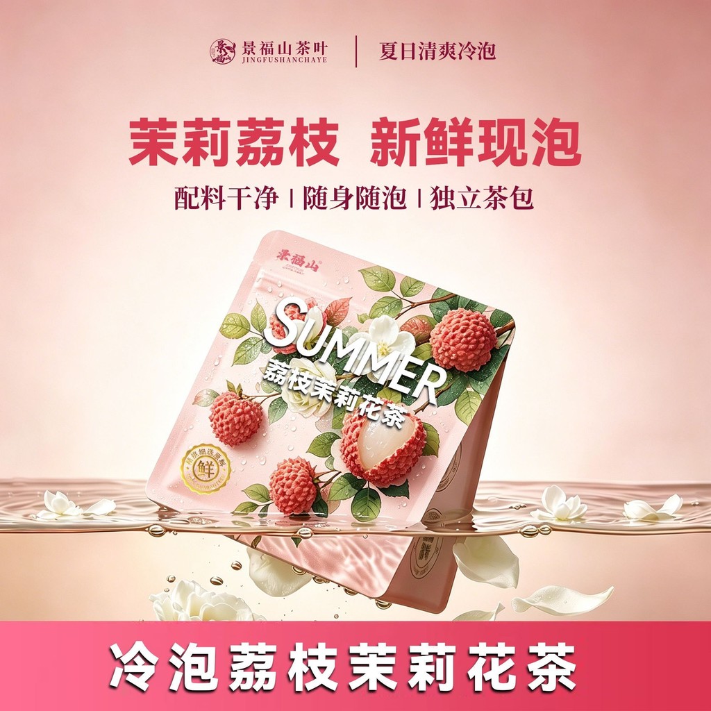 Jingfu Mountain Lychee Trà Jasmine Cold Brew Tea Lingnan Lychee Trà Jasmine Hạt Ngang Túi Trà Độc Lậ