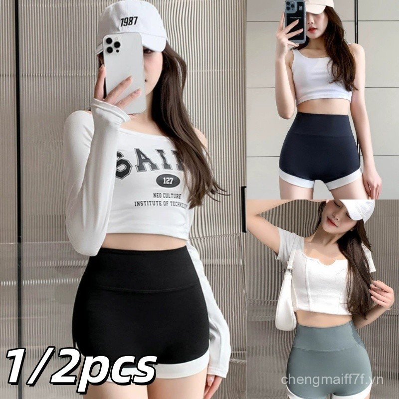 （1/2pcs）Quần Đùi Đúc Su Tập GYM Gen Bụng Giảm Eo Nâng Mông Loại Mới Mã，女式运动短裤