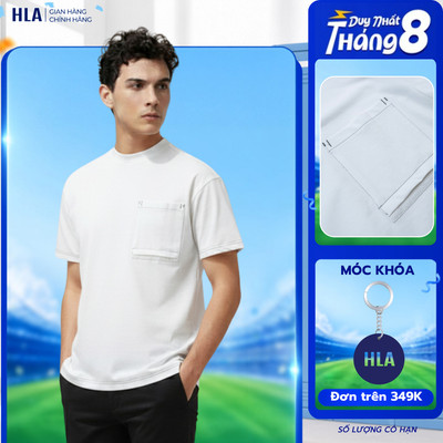 [DEAL SỐC] Áo Thun Tay Ngắn Trắng HLA Túi Ngực Cổ Tròn - Chất Cotton Thoáng Mát