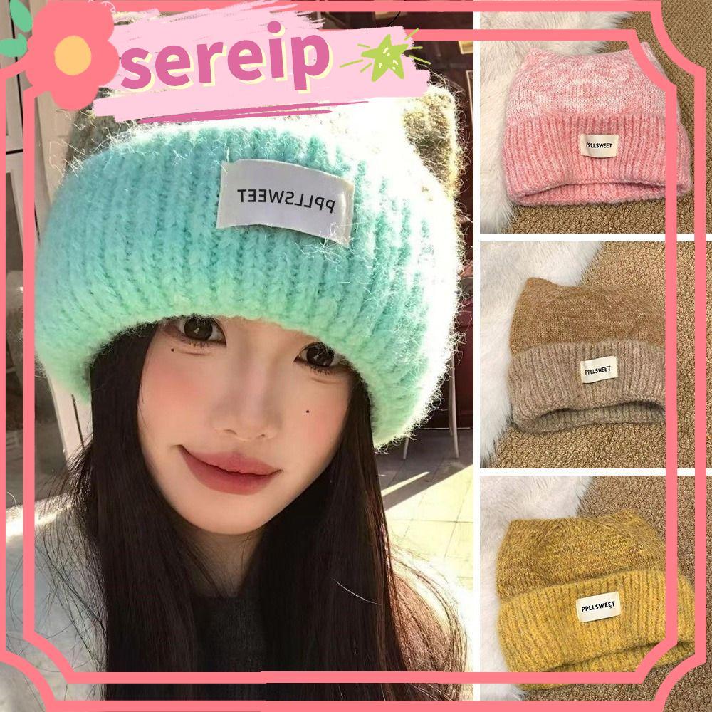 Mũ đan mùa đông SEREIP, Mũ beanie tai mèo ấm áp mềm mại, Mũ tai mèo đan đàn hồi đi chơi thông thường