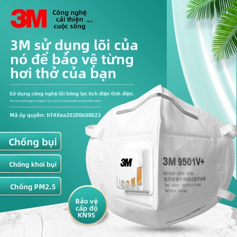 Khẩu trang 3M 9501V 9502V chính hãng có van KN95 chống bụi mịn khói ô nhiễm công nghiệp cao cấp
