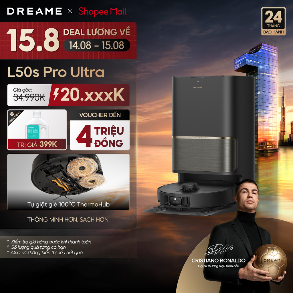 Dreame L50s Pro Ultra/ L50 Ultra CE Robot hút bụi thông minh | lực hút đến 30.000Pa | giặt giẻ nước nóng | BH 24 tháng