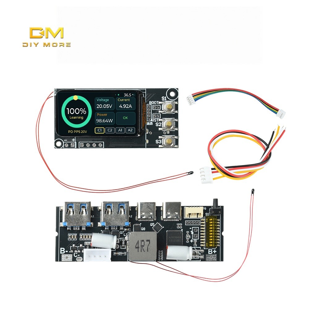 Màn hình màu TFT DIYMORE 1,47 inch, Bảng mạch điện dự phòng 3-5S PD 100W DIY, Sạc siêu nhanh hai chi