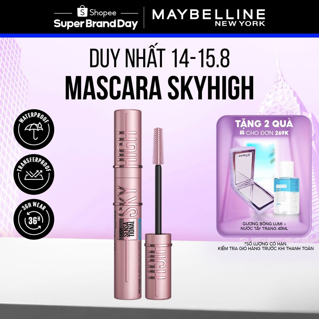 [MỚI] Mascara Sky High Chuốt Mi Tơi Dài Mi Lash Sensational Maybelline New York Waterproof 6ml