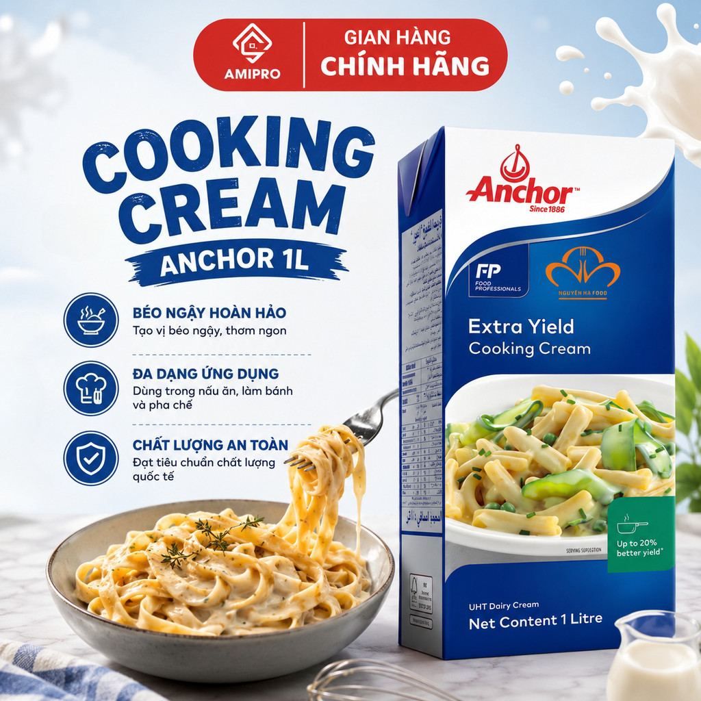 (Hỏa Tốc) Kem Nấu Cooking Cream Anchor 1L Phù Hợp Nấu Pasta Thơm Ngon, Béo Ngậy