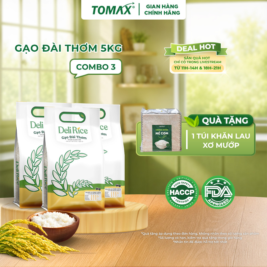 Combo 3 Túi Gạo Đài Thơm Deli Rice 5kg Dẻo Mềm, Thơm Ngon Tự Nhiên – TOMAX