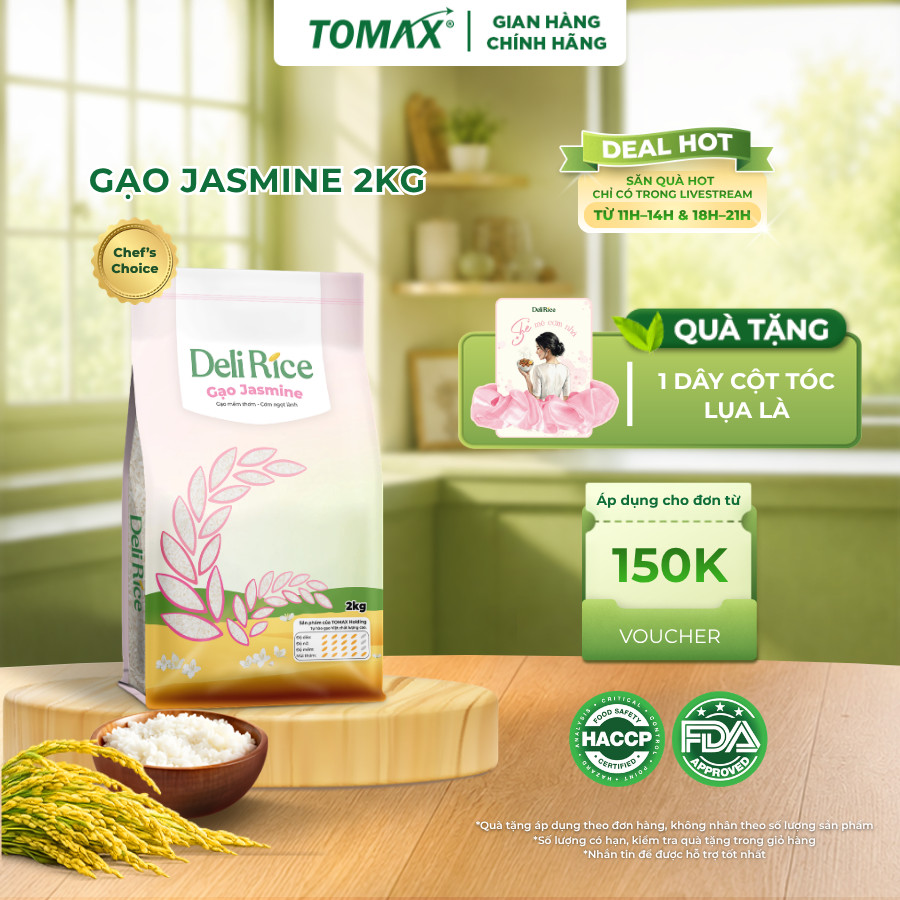 [ĐÃ VỀ HÀNG] Gạo Jasmine Deli Rice 2kg Dẻo Mềm, Tơi Xốp, Ngọt Thơm Tự Nhiên - TOMAX