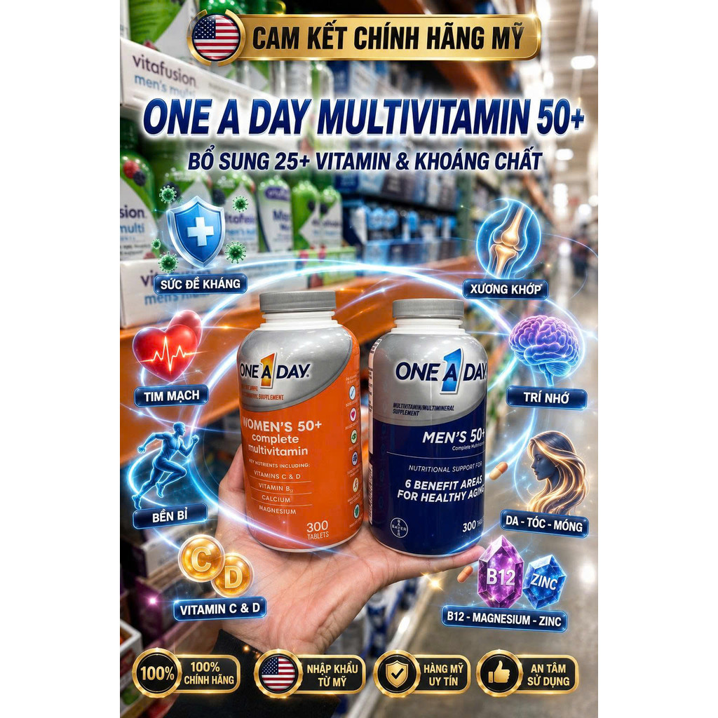 [HÀNG MỸ] Viên Uống One A Day 50+ Complete Multivitamin Men / Women (Chai 300 Viên)