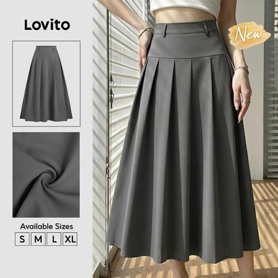 (New Arrival) Lovito Chân váy xếp ly khóa kéo mùa xuân hè xám đậm cho nữ SKB38BR242
