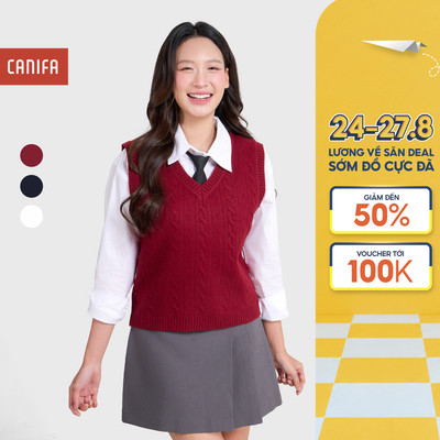 Áo len gilet nữ CANIFA cổ V vặn thừng giữ ấm tốt 6TE25W021