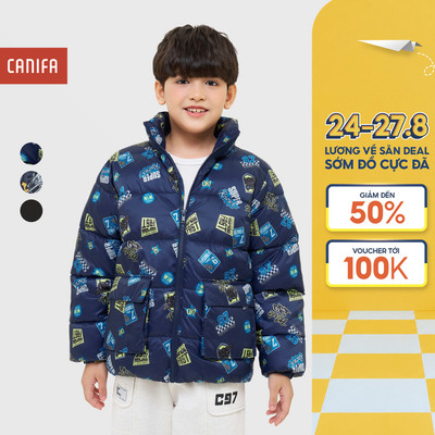 Áo khoác chần bông bé trai CANIFA cổ cao in họa tiết chống nước siêu nhẹ siêu ấm 2OT25W012