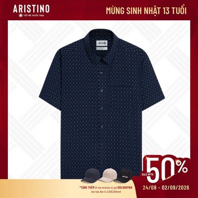 Áo sơ mi nam ngắn tay ARISTINO Perfect fit, màu xanh than in họa tiết tinh tế, lịch lãm - ASS188S3