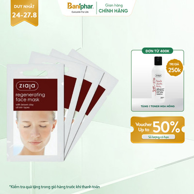 Mặt nạ Ziaja Regenerating Face Mask with Brown Clay All Skin Types dạng bùn nâu 7ml