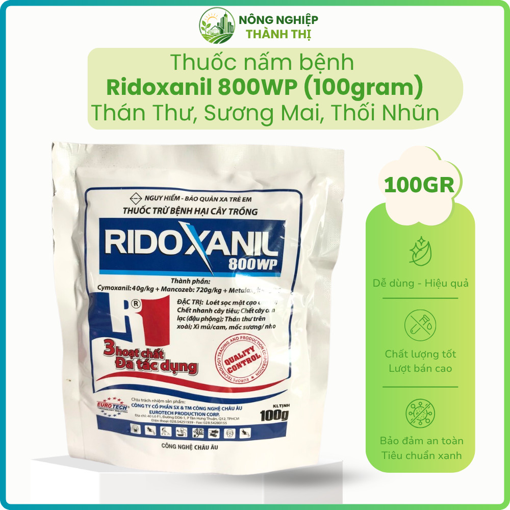 Ridoxanil 800WP 100g - Xử Lý Sương Mai, Thán Thư, Thối Nhũn, Phấn Trắng, Xì Mủ
