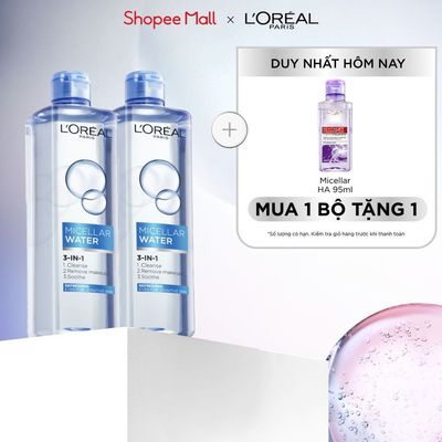 Bộ 2 nước tẩy trang đa năng 3in1 tươi mát L'Oreal Paris (xanh dương nhạt) 400ml