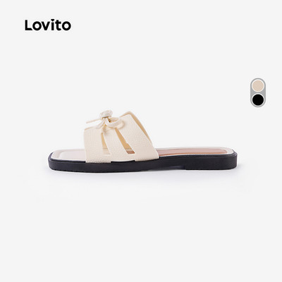 (New Arrival) Lovito Dép sandal bệt màu trắng ngà đơn giản thắt nơ thoải mái phong cách cho nữ FSFB124FX027