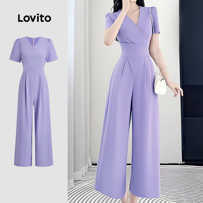 Áo liền quần Lovito khóa kéo bất đối xứng thanh lịch mùa xuân/hè màu tím cho nữ L137ED068