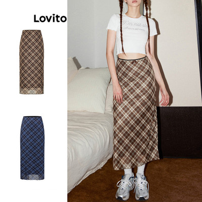 Lovito Phong cách thường ngày Váy Preppy Váy xẻ hai lớp kẻ sọc dành cho nữ L58AD073 (Nhiều màu)