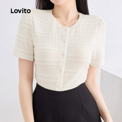 Áo kiểu nữ Lovito kẻ sọc màu trơn thanh lịch L132ED087