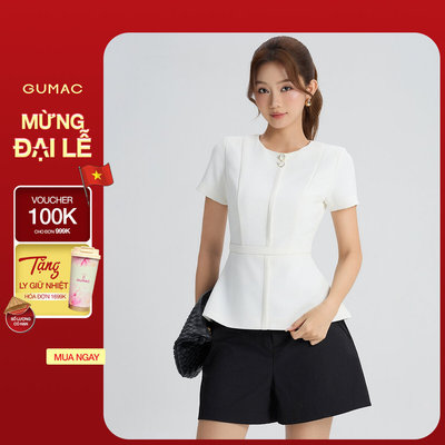 Áo Peplum Nữ GUMAC Tay Ngắn Đính Hai Nút Trang Trí Đai Eo Tôn Dáng Thanh Lịch Dễ Phối AG06021