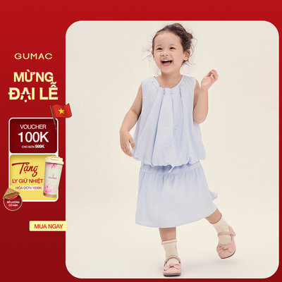 Set Lẻ Áo Kiểu Bé Gái GUMAC Form Bí Không Tay AKG04028 - Chân Váy Bé Gái GUMAC Form A Xòe 2 Tầng Nhún VKG04027