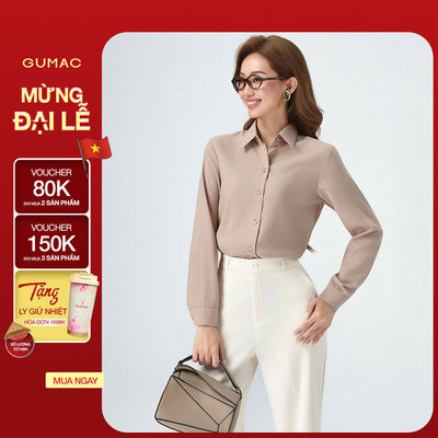 Áo Sơ Mi Nữ Tay Dài GUMAC Áo Kiểu Công Sở Lụa Mango Trơn Basic Mềm Mát Cao Cấp BAE00001 - 6211